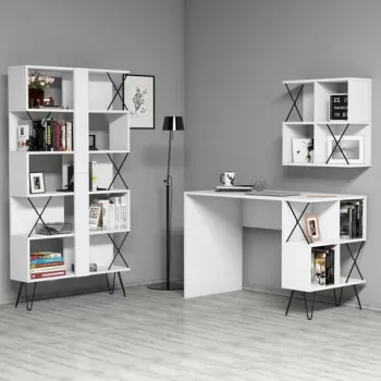 Set birou si biblioteca, Hommy Craft, Extra 2, 120x78.8x60 cm, Alb negru imagine