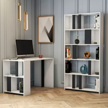 Set birou si biblioteca, Hommy Craft, Lima, Alb / Antracit imagine