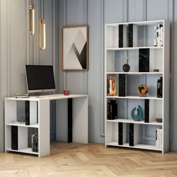 Set birou si biblioteca, Hommy Craft, Lima, Alb negru imagine