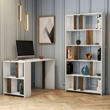 Set birou si biblioteca, Hommy Craft, Lima, Alb / Nuc imagine