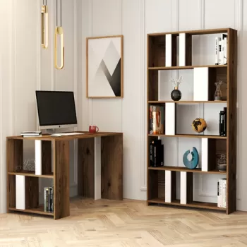 Set birou si biblioteca, Hommy Craft, Lima, Nuc / Alb imagine