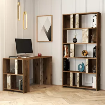 Set birou si biblioteca, Hommy Craft, Lima, Nuc / Alb imagine