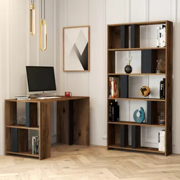 Set birou si biblioteca, Hommy Craft, Lima, Nuc / Antracit imagine