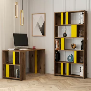 Set birou si biblioteca, Hommy Craft, Lima, Nuc / Galben imagine
