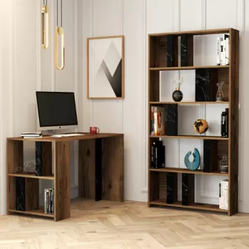 Set birou si biblioteca, Hommy Craft, Lima, Nuc / Negru imagine