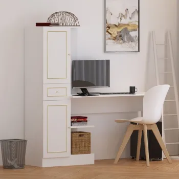 Set birou si biblioteca, Rabi, Rb-087, 120x75x40 cm, Alb mat imagine