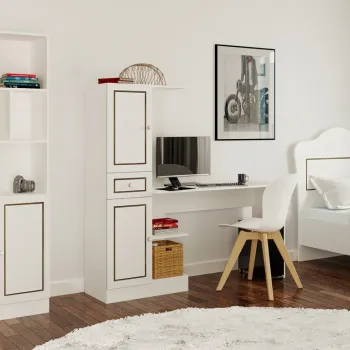 Set birou si biblioteca, Rabi, Rb-098, 120x75x40 cm, Alb mat imagine