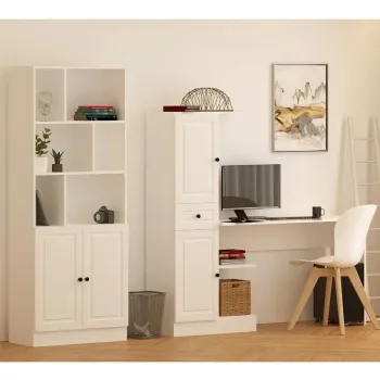 Set birou si biblioteca, Rabi, Rb1000401557, 155x150x40 cm, Alb mat imagine