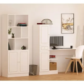 Set birou si biblioteca, Rabi, Rb1000401558, 155x150x40 cm, Alb mat imagine