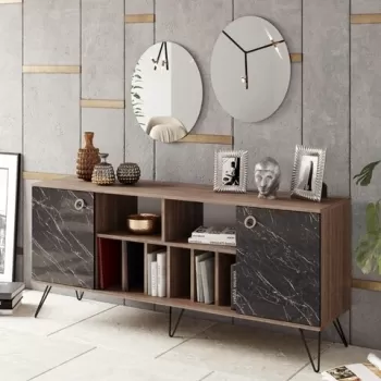 Set bufet si 2 oglinzi Lorenz Ayna, Hadley, 180 x 44.8 x 78.6 cm/50 x 60 cm, walnut/negru imagine