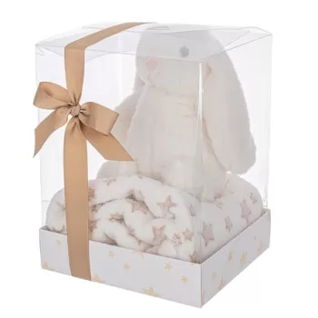 Set cadou pentru copii patura 90x75 cm + jucarie iepure 20 cm, Box Star W-Rabbit, Bizzotto, plus/poliester, bej/alb imagine