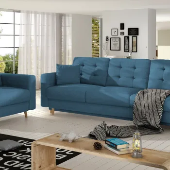 Set canapea extensibila 3 locuri si fotoliu ELTAP, Asgard, 235x95x86 cm / 107x92x86 cm, lemn/poliester, albastru imagine