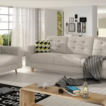 Set canapea extensibila 3 locuri si fotoliu ELTAP, Asgard, 235x95x86 cm / 107x92x86 cm, lemn/poliester, bej imagine