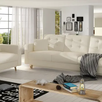 Set canapea extensibila 3 locuri si fotoliu ELTAP, Asgard, 235x95x86 cm / 107x92x86 cm, lemn/poliester, bej deschis imagine