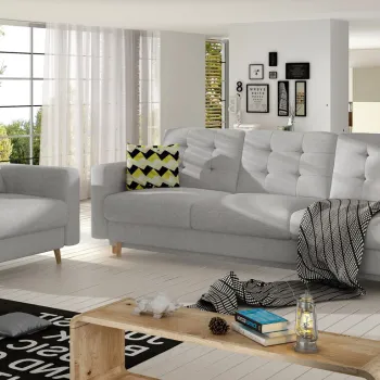 Set canapea extensibila 3 locuri si fotoliu ELTAP, Asgard, 235x95x86 cm / 107x92x86 cm, lemn/poliester, gri deschis imagine