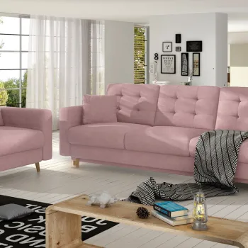 Set canapea extensibila 3 locuri si fotoliu ELTAP, Asgard, 235x95x86 cm / 107x92x86 cm, lemn/poliester, roz imagine