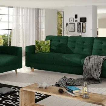 Set canapea extensibila 3 locuri si fotoliu ELTAP, Asgard, 235x95x86 cm / 107x92x86 cm, lemn/poliester, verde inchis imagine