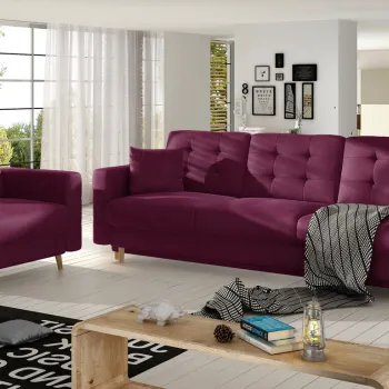 Set canapea extensibila 3 locuri si fotoliu ELTAP, Asgard, 235x95x86 cm / 107x92x86 cm, lemn/poliester, violet imagine