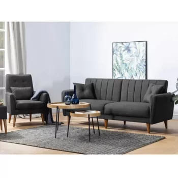 Set canapea extensibila, Unique Design, 867UNQ1579, Lemn de carpen, Antracit imagine