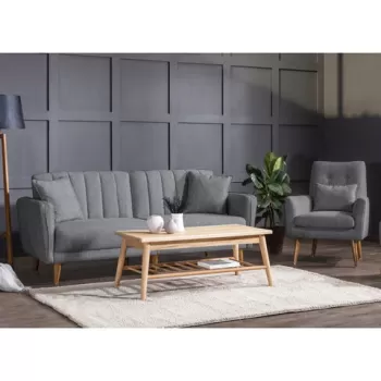 Set canapea extensibila, Unique Design, 867UNQ1582, Lemn de carpen, Gri inchis imagine