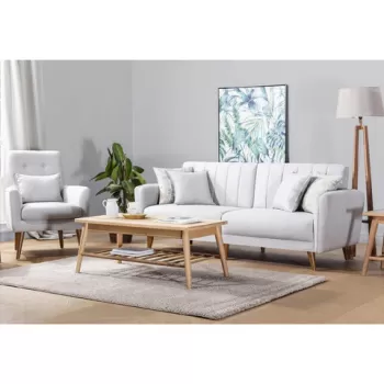 Set canapea extensibila, Unique Design, 867UNQ1583, Lemn de carpen, Crem imagine