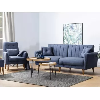 Set canapea extensibila, Unique Design, 867UNQ1584, Lemn de carpen, Albastru inchis imagine