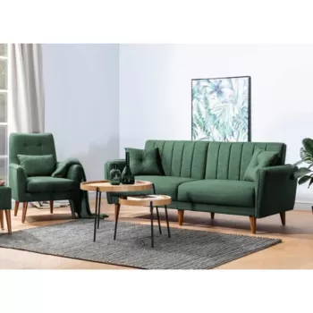 Set canapea extensibila, Unique Design, 867UNQ1585, Lemn de carpen, Verde imagine