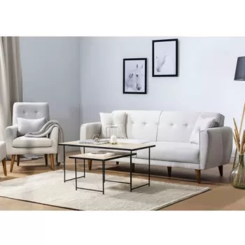 Set canapea extensibila, Unique Design, 867UNQ1590, Lemn de carpen, Crem imagine