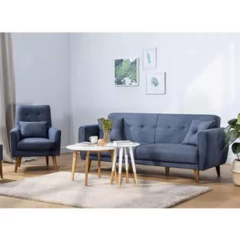 Set canapea extensibila, Unique Design, 867UNQ1591, Lemn de carpen, Albastru inchis imagine