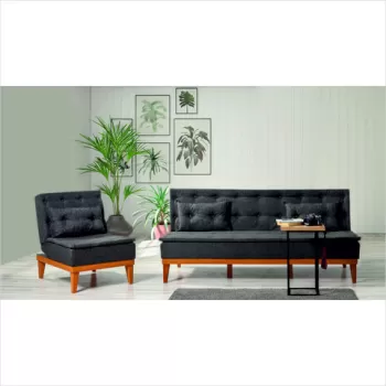 Set canapea extensibila, Unique Design, 867UNQ1602, Lemn de carpen, Antracit imagine