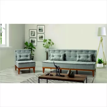 Set canapea extensibila, Unique Design, 867UNQ1604, Lemn de carpen, Gri imagine