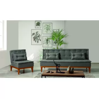 Set canapea extensibila, Unique Design, 867UNQ1605, Lemn de carpen, Gri inchis imagine