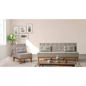 Set canapea extensibila, Unique Design, 867UNQ1606, Lemn de carpen, Crem imagine