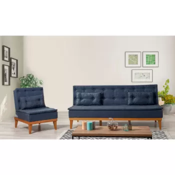 Set canapea extensibila, Unique Design, 867UNQ1607, Lemn de carpen, Albastru inchis imagine