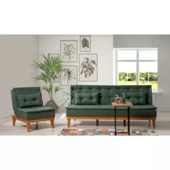 Set canapea extensibila, Unique Design, 867UNQ1608, Lemn de carpen, Verde imagine