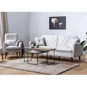 Set canapea extensibila, Unique Design, 867UNQ1628, Lemn de carpen, Crem imagine