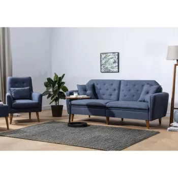 Set canapea extensibila, Unique Design, 867UNQ1629, Lemn de carpen, Albastru inchis imagine