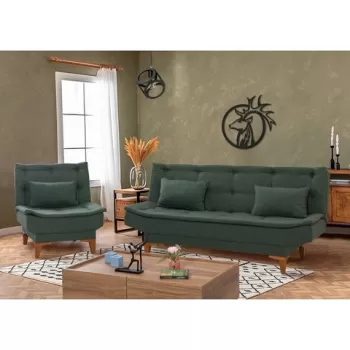 Set canapea extensibila, Unique Design, 867UNQ1640, Lemn de fag, Verde imagine