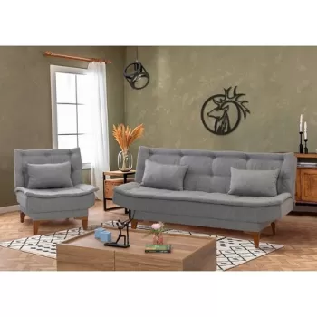 Set canapea extensibila, Unique Design, 867UNQ1641, Lemn de fag, Gri imagine