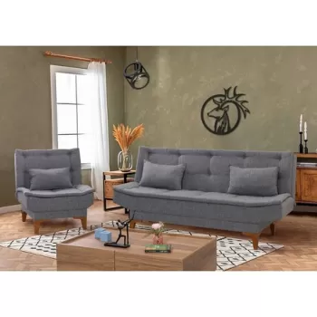 Set canapea extensibila, Unique Design, 867UNQ1642, Lemn de fag, Gri inchis imagine