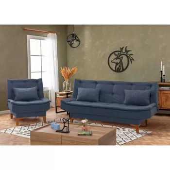 Set canapea extensibila, Unique Design, 867UNQ1643, Lemn de fag, Albastru inchis imagine