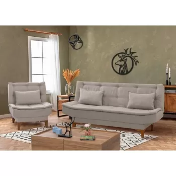 Set canapea extensibila, Unique Design, 867UNQ1644, Lemn de fag, Crem imagine