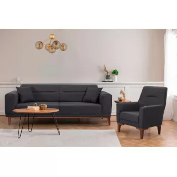 Set canapea extensibila, Unique Design, 867UNQ1666, Lemn de carpen, Antracit imagine