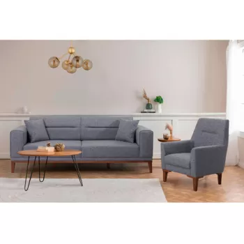 Set canapea extensibila, Unique Design, 867UNQ1668, Lemn de carpen, Gri inchis imagine