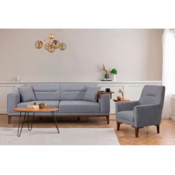 Set canapea extensibila, Unique Design, 867UNQ1672, Lemn de carpen, Gri imagine