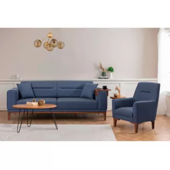 Set canapea extensibila, Unique Design, 867UNQ1674, Lemn de carpen, Albastru inchis imagine