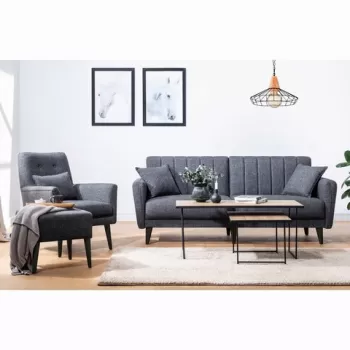 Set canapea extensibila, Unique Design, 867UNQ1676, Lemn de carpen, Antracit imagine