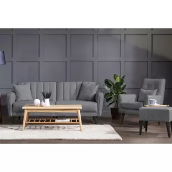 Set canapea extensibila, Unique Design, 867UNQ1679, Lemn de carpen, Gri inchis imagine