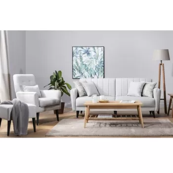 Set canapea extensibila, Unique Design, 867UNQ1680, Lemn de carpen, Crem imagine