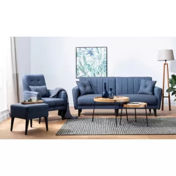 Set canapea extensibila, Unique Design, 867UNQ1681, Lemn de carpen, Albastru navy imagine